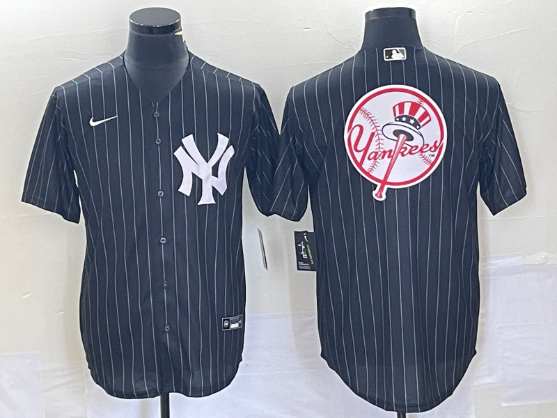 Men's New York Yankees Black Team Big Logo With Patch Cool Base Stitched Baseball Jersey